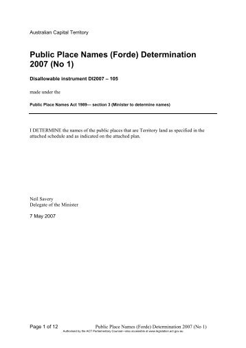 Public Place Names (Forde) Determination 2007 (No 1)