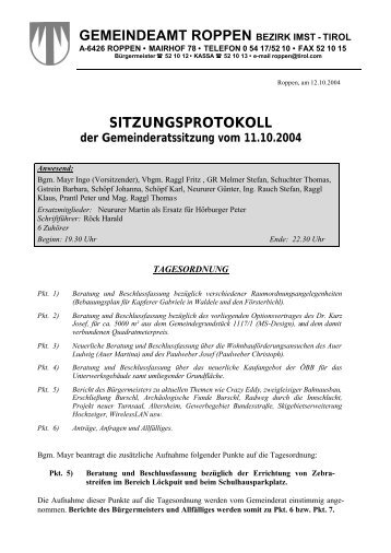 Protokoll vom 11. Oktober 2004 (41 kb) - .PDF - Roppen