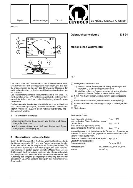 LEYBOLD DIDACTIC GMBH Gebrauchsanweisung 531 24 Modell ...