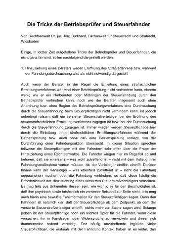 Die Tricks der Betriebsprüfer und Steuerfahnder - Kanzlei Dr. jur ...