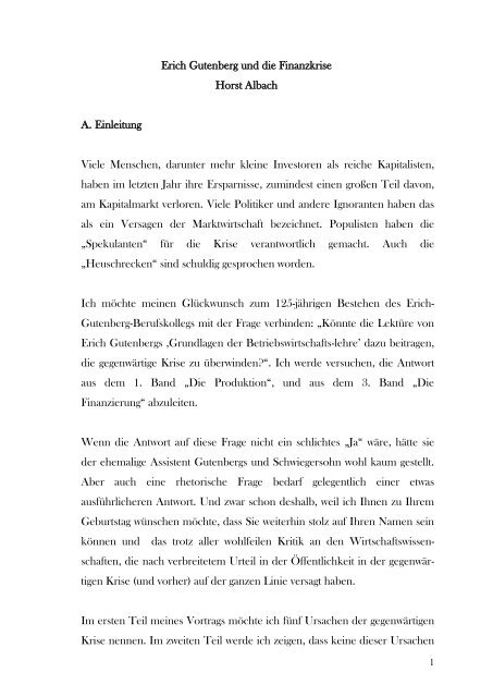 Link zum Vortrag von Prof. Dr. Albach - Erich-Gutenberg-Berufskolleg