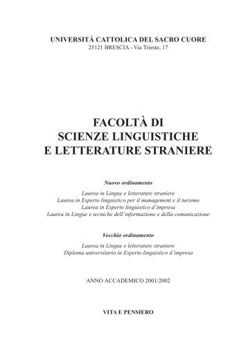 Guida dello studente a.a. 2001/2002 - Università Cattolica del Sacro ...