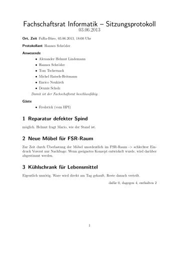 Fachschaftsrat Informatik – Sitzungsprotokoll - Fachschaft Informatik ...