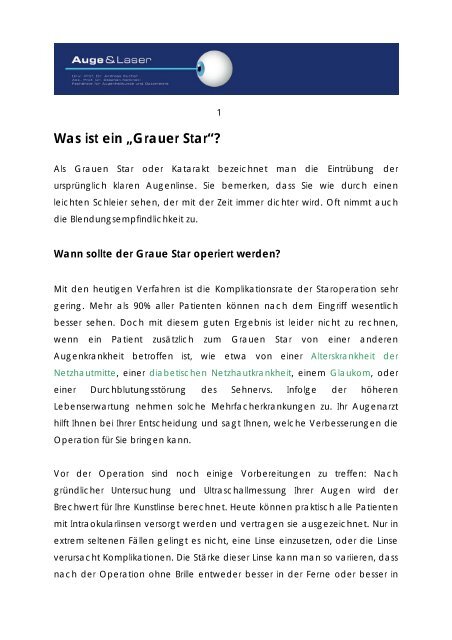 Was ist ein „Grauer Star“ - Medicent Baden