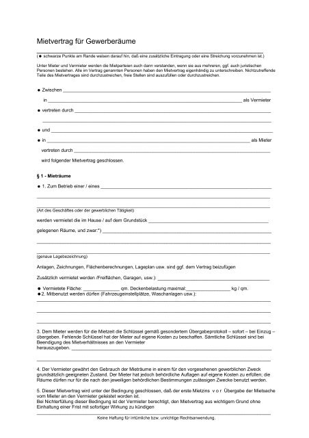 Mietvertrag für Gewerberäume