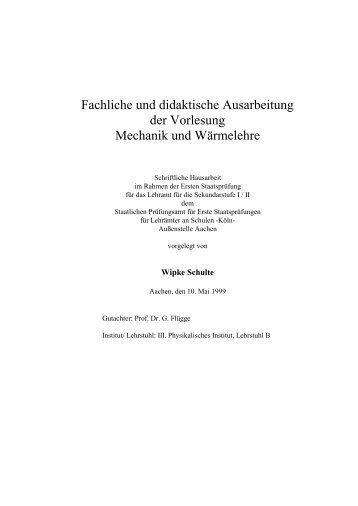 Fachliche und didaktische Ausarbeitung der Vorlesung Mechanik ...
