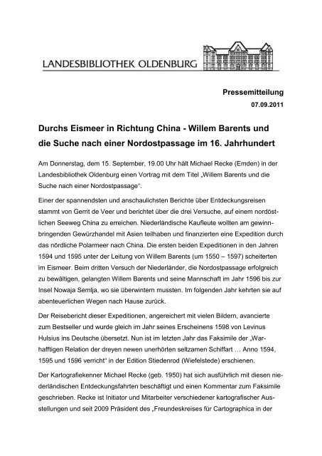 Durchs Eismeer in Richtung China - Willem Barents und die Suche ...