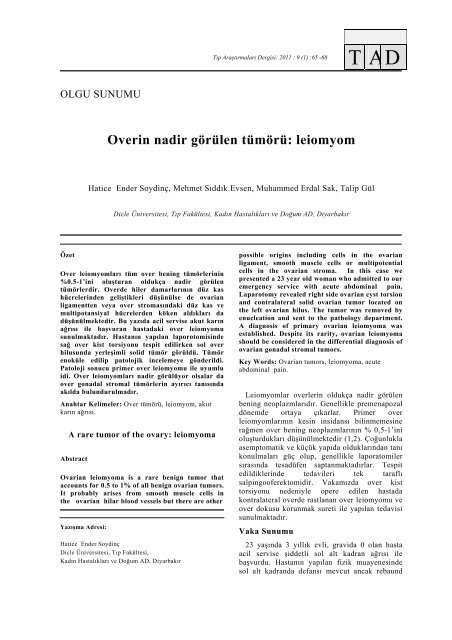 Overin nadir görülen tümörü: leiomyom - Tıp Araştırmaları Dergisi