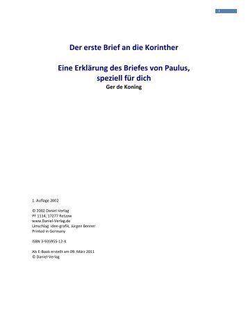 Der erste Brief an die Korinther Eine Erklärung des Briefes von ...