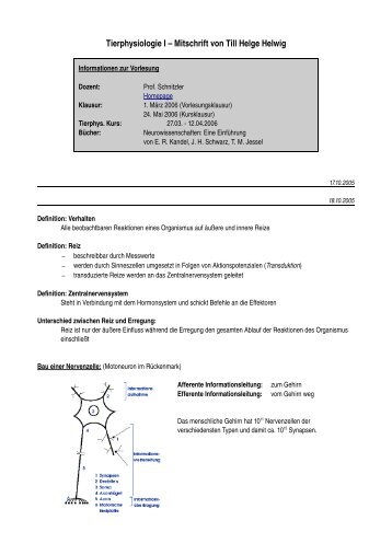 Tierphysiologie I – Mitschrift von Till Helge Helwig