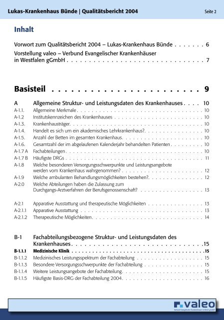 Qualitätsbericht 2004 - Valeo