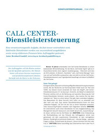 CALL CENTER- Dienstleistersteuerung - Intre