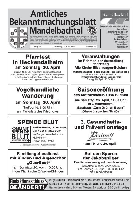 Amtliches Bekanntmachungsblatt Mandelbachtal U