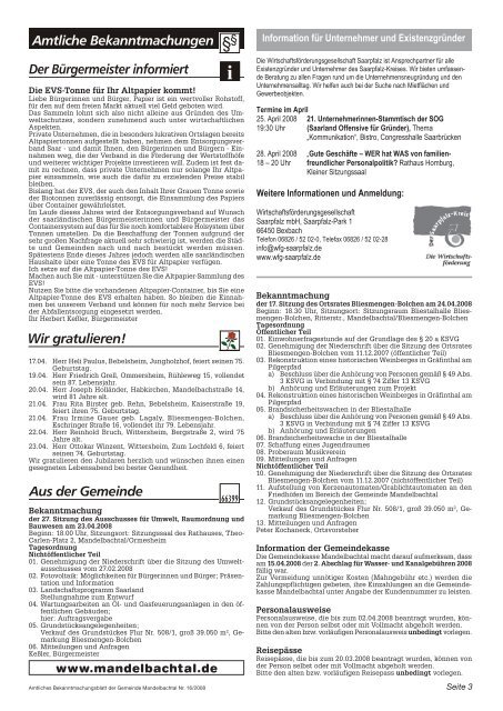 Amtliches Bekanntmachungsblatt Mandelbachtal U