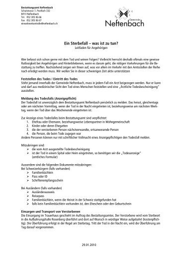 Leitfaden für die Angehörigen (pdf) - Gemeinde Neftenbach