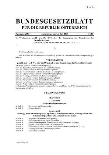 Vereinbarung gemäß Art. 15a B-VG über die Organisation und ...