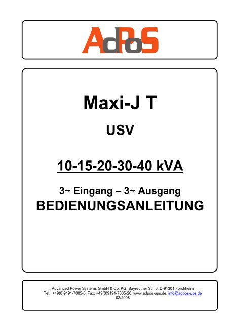 T100 Series 2-15kVA User Manual - AdPoS USV