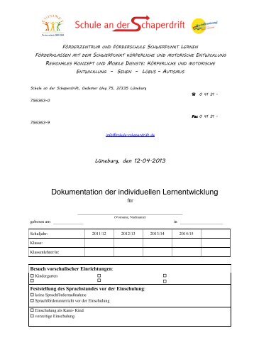 Dokumentation der individuellen Lernentwicklung - Schule an der ...