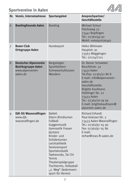 Broschüre "Sport in Aalen" (pdf, 812 KB) - Stadt Aalen