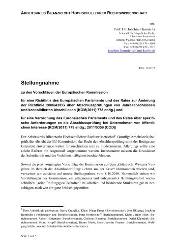 Stellungnahme zu den Vorschlägen der Europäischen Kommission ...