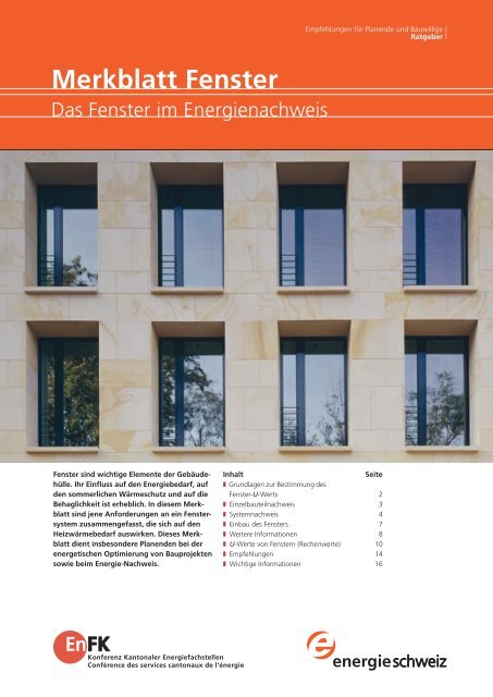 Merkblatt Fenster - Bundesamt für Energie BFE - admin.ch