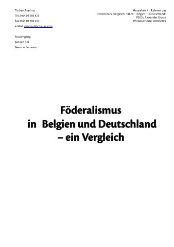 Deutschland – ein Vergleich Föderalismus in Belgien und