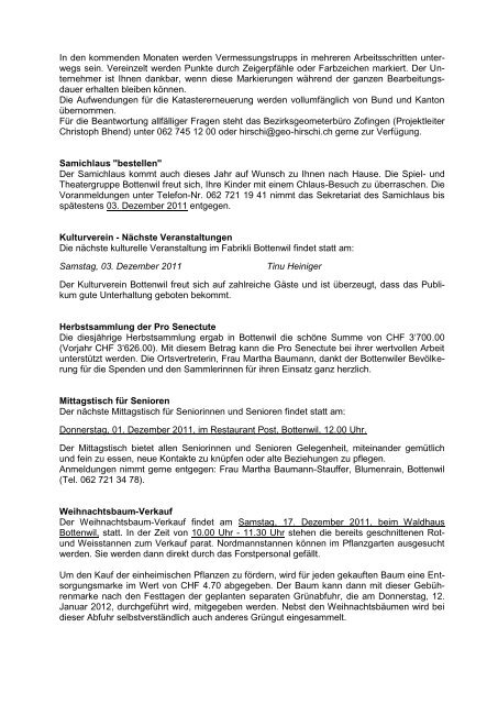 Bulletin der Gemeinde Bottenwil - November 2011