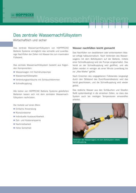 Zentrales Wassernachfüllsystem für FNC® Batterie ... - Hoppecke