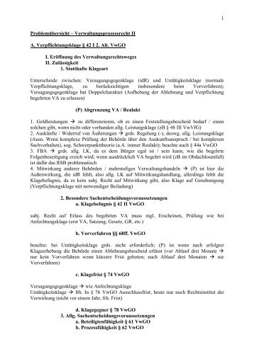 1 Problemübersicht – Verwaltungsprozessrecht II A ...