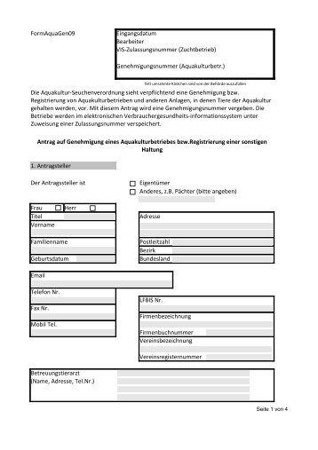 Registrierung Aquakultur - Vorarlberg