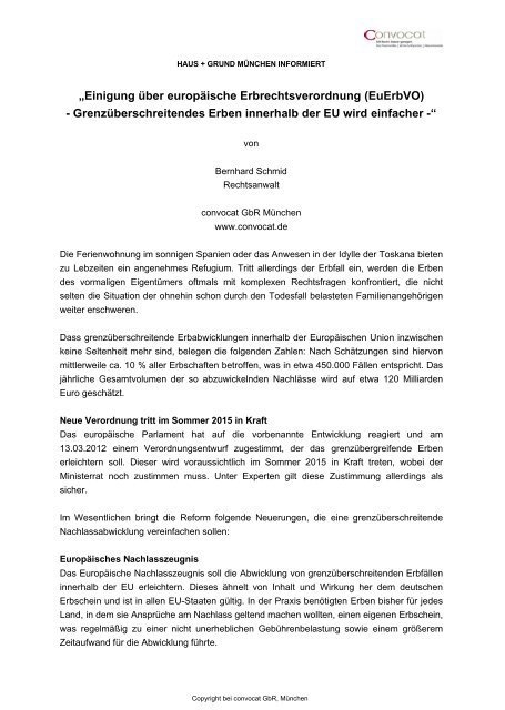 „Einigung über europäische Erbrechtsverordnung ... - Convocat.de