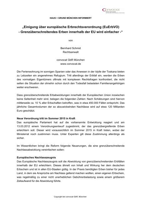 Einigung Uber Europaische Erbrechtsverordnung Convocat De
