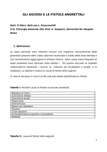 ASCESSI ANORETTALI E FISTOLE: PROTOCOLLO DIAGNOSTICO ...