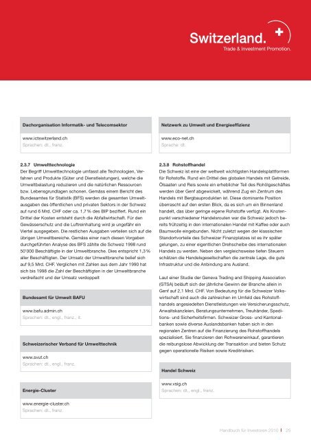 Handbuch für Investoren. Unternehmensansiedlung in der Schweiz.