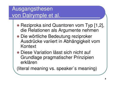 Verschiedene Lesarten & Strongest Meaning Hypothesis