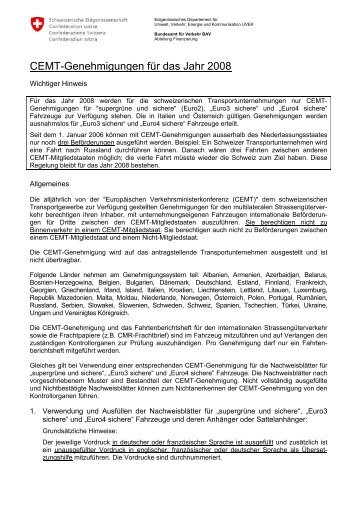 CEMT-Genehmigungen für das Jahr 2008 - ASTAG Schweizerischer ...
