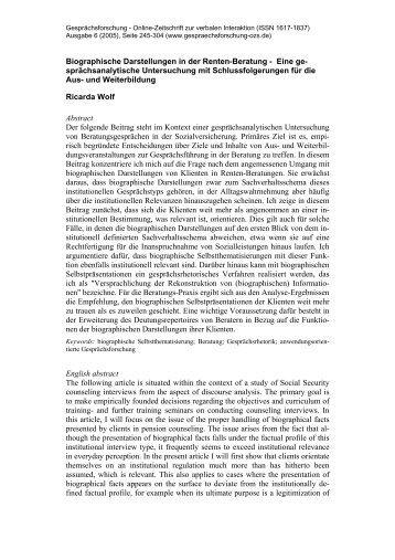 Biographische Darstellungen in der Renten-Beratung - Eine ge ...