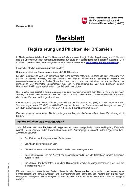 Merkblatt für Brütereien - Laves - Niedersachsen