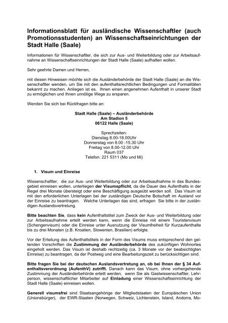 Informationsblatt Fur Auslandische Wissenschaftler Auch