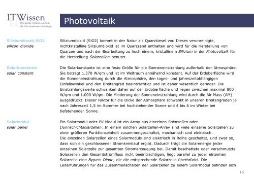 Photovoltaik Glossar Photovoltaik