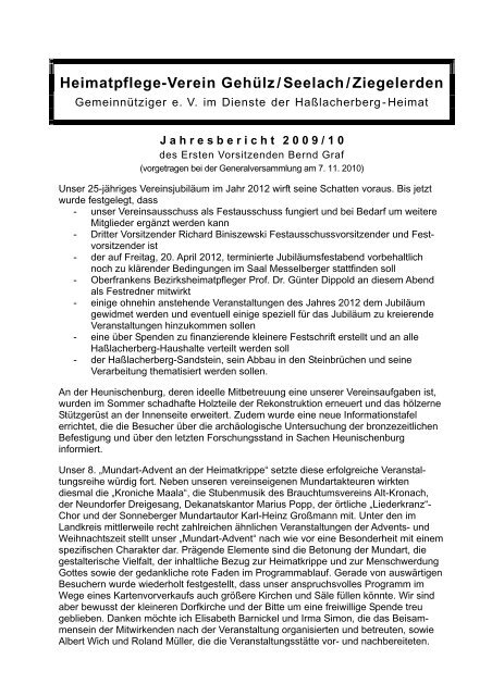 Jahresbericht 2009/10 des Ersten Vorsitzenden - Hasslacherberg.de