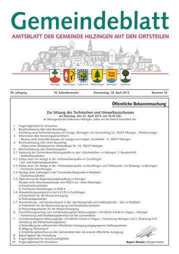 Gemeindeblatt KW 16 - Gemeinde Hilzingen