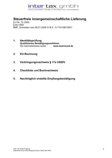 Steuerfreie innergemeinschaftliche Lieferung - Inter Tax GmbH