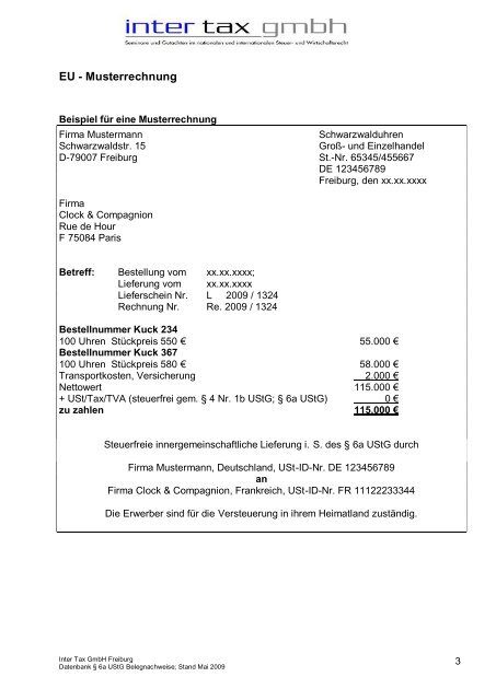 Rechnung innergemeinschaftliche lieferung deutschland