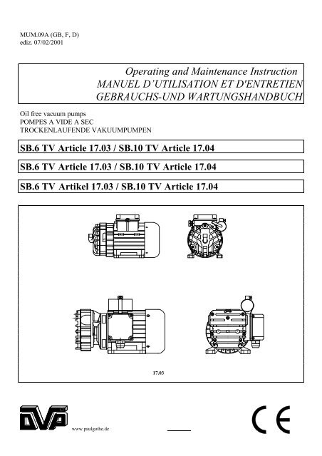 Operating and Maintenance Instruction ... - Paul Gothe GmbH