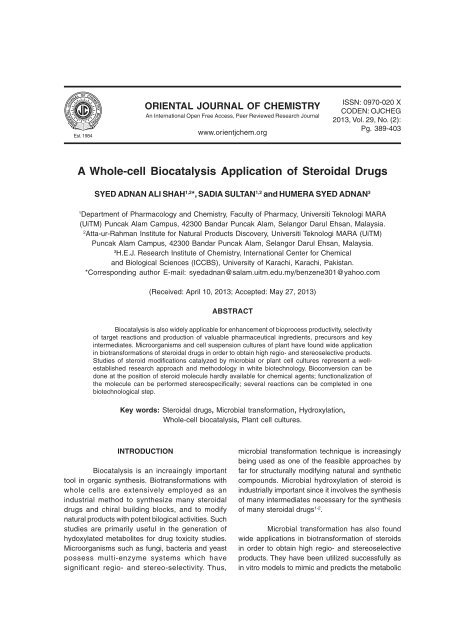 Syed Adnan Ali Shah.pmd - Oriental Journal Of Chemistry