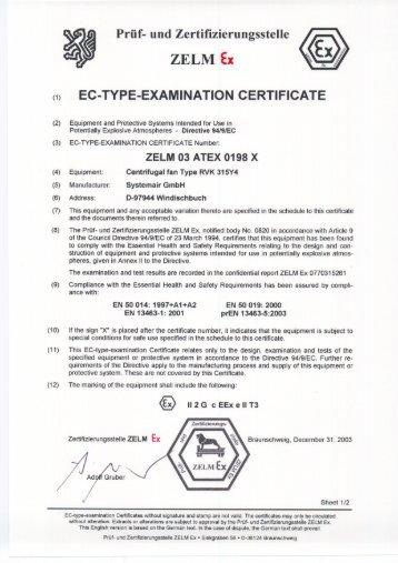 Prüf- und Zertifizierungsstelle ZELM Ex - Systemair