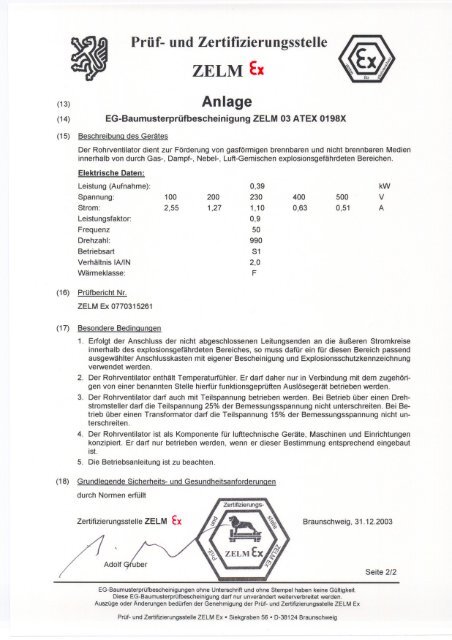 Prüf- und Zertifizierungsstelle ZELM Ex - Systemair