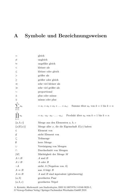 A Symbole und Bezeichnungsweisen - Springer