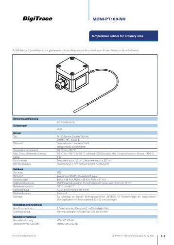 Datasheet DigiTrace MONI-PT100-NH - Pentair Thermal Controls